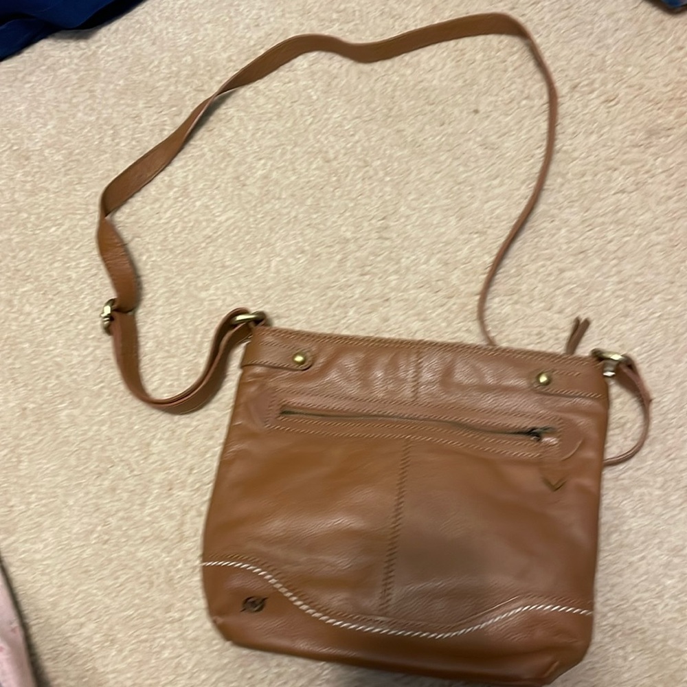 Born “Izabel" Leather Bucket Crossbody Saddle Brown